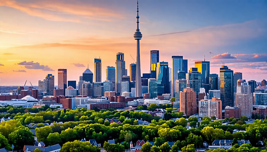 A panoramic view showcasing Toronto's cityscape and cultural landmarks